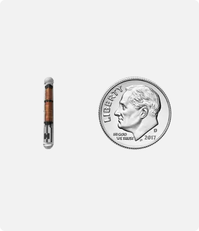 a comparison between a microchip and a dime